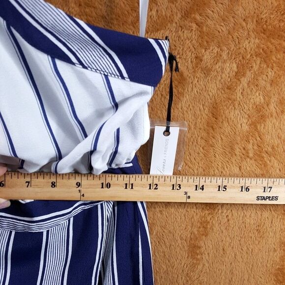 LOVERS & FRIENDS Halter Dress Womens XS Blue White Stripe Front Slit NOEMI - Picture 9 of 11
